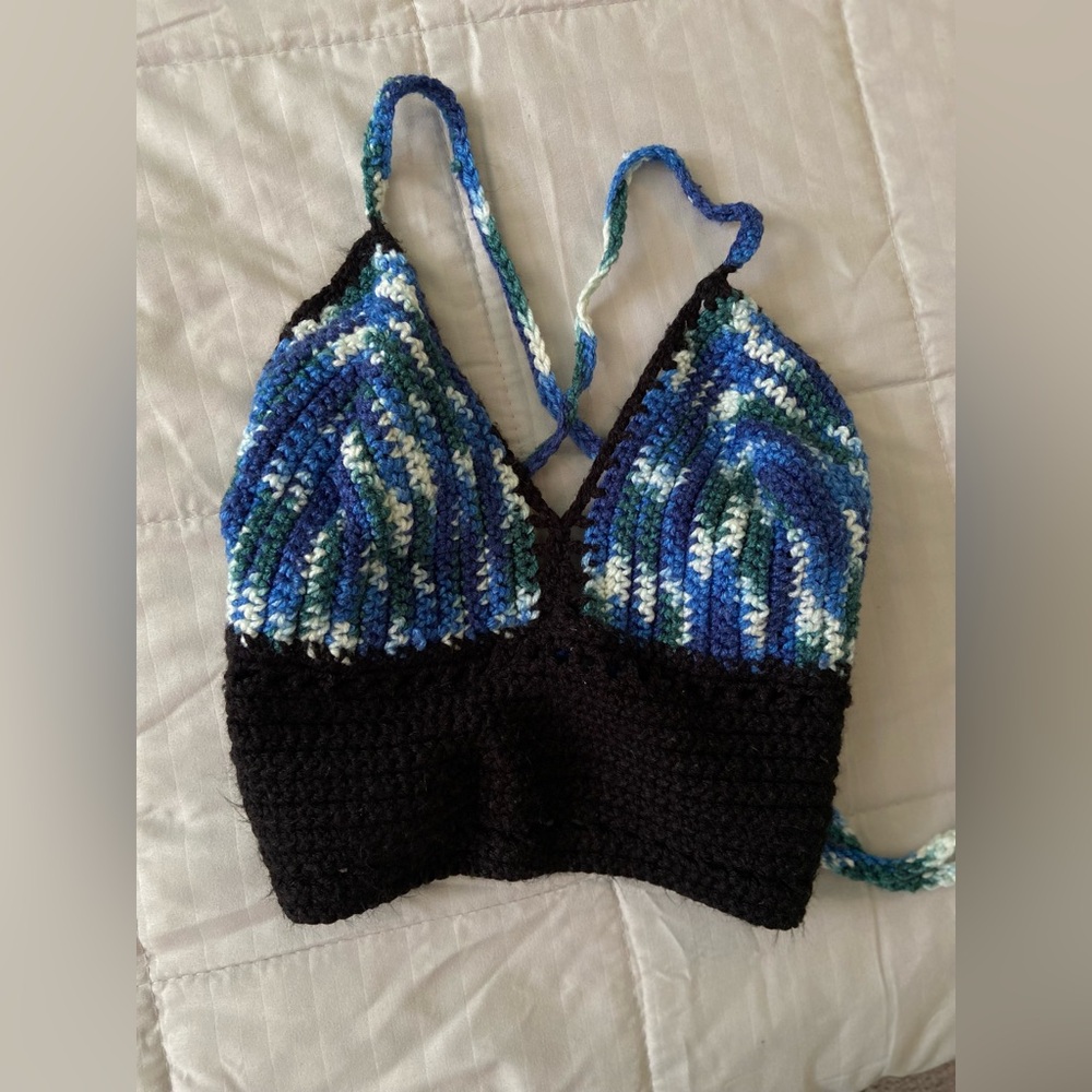 Crochet Halter Top in Blue and Black